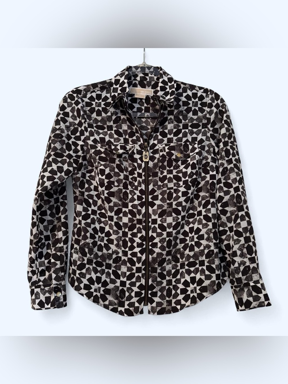 Michael Michael Kors Women’s Geometric Zip-Front Shirt Jacket - Black & White